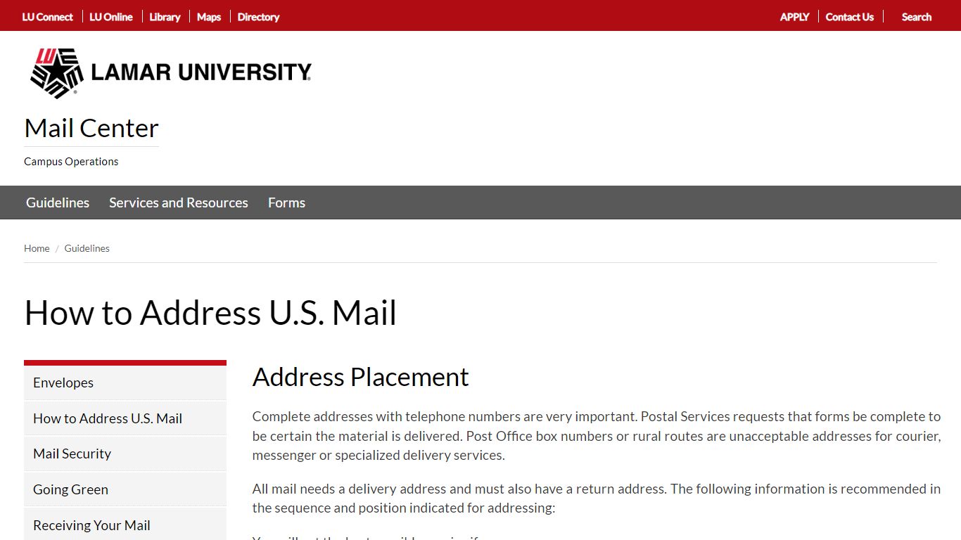 How to Address U.S. Mail - Lamar.edu