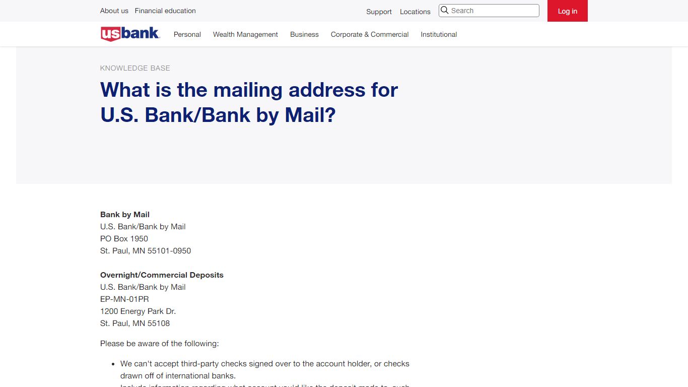 What is the mailing address for U.S. Bank/Bank by Mail?